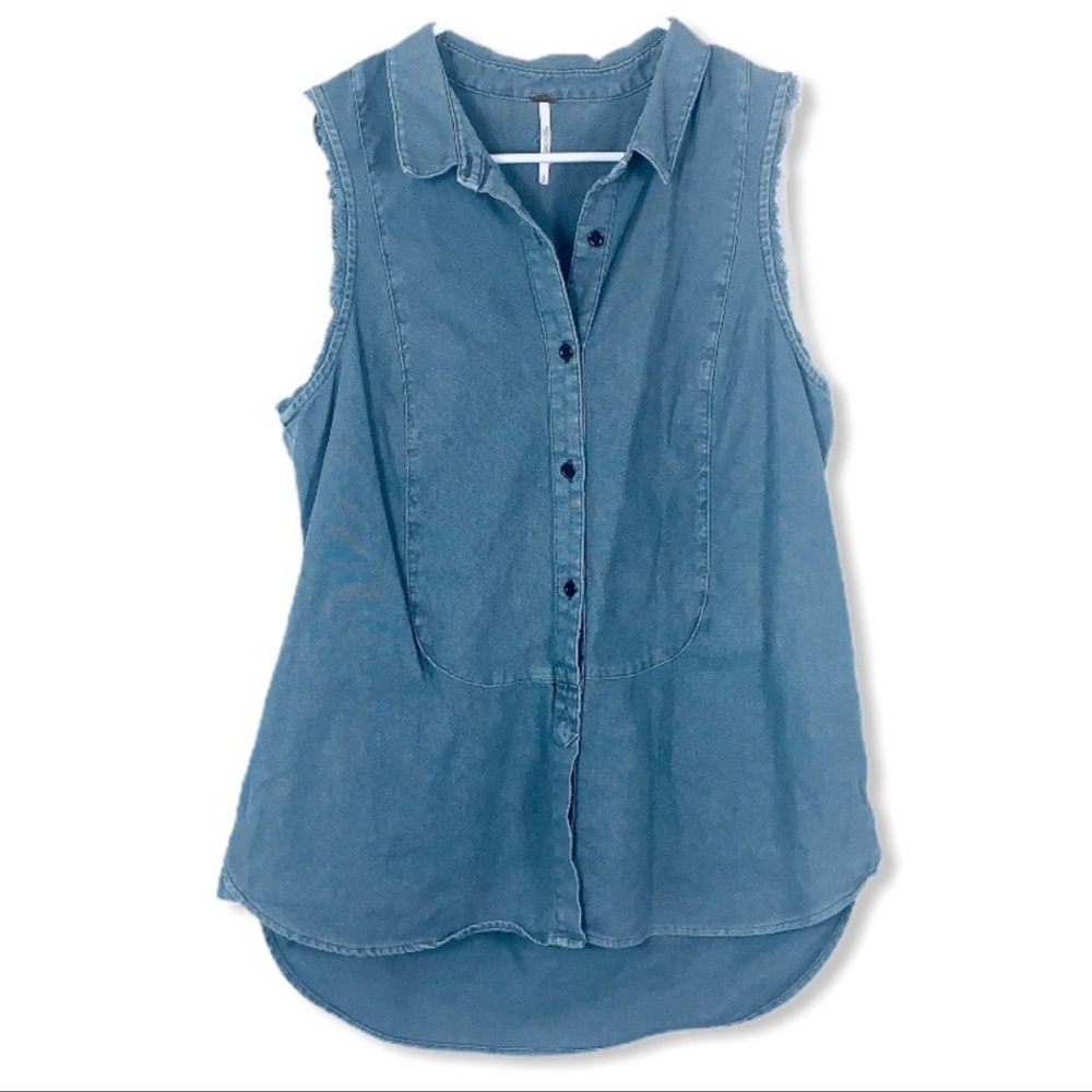 Free People sleeveless charcoal gray denim top button down bohemian size small